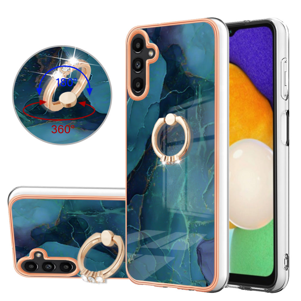 YB IMD Series-17 Style-E For Samsung Galaxy A55 5G Case 2.0mm TPU Marble Phone Cover with Ring Holder - Green YB IMD Series-17 Style-E For Samsung Galaxy A55 5G Case 2.0mm TPU Marble Phone Cover with Ring Holder - Green